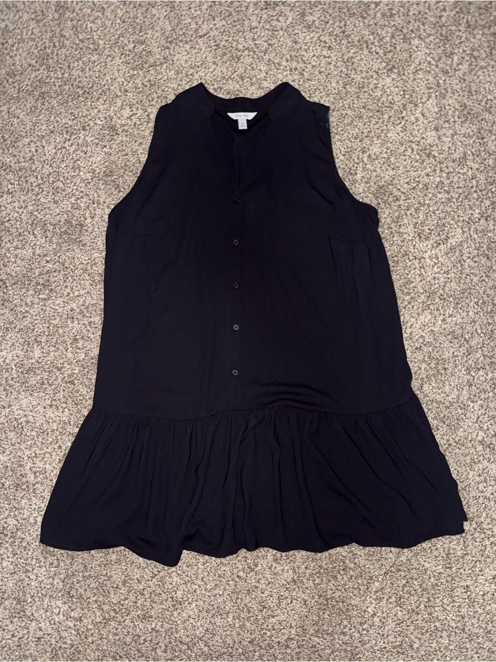 Nine West Black Sleeveless Button-Front Ruffle-Hem Tunic